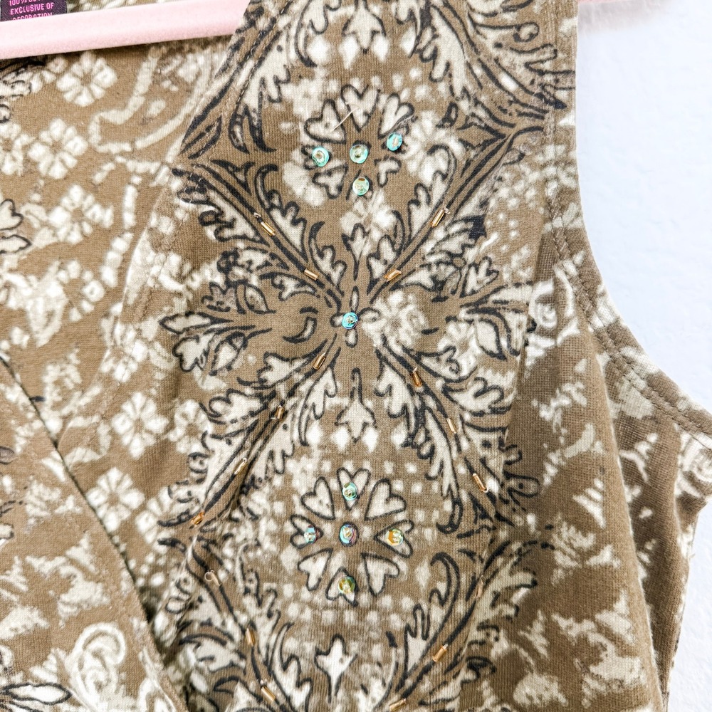Y2K Womens Babydoll‎ Top Size L Green Beaded Boho Floral Forest Fairy Goblincore - Picture 4 of 7